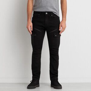 Rocawear Mens 32x32 Moto Cargo Jeans Black Biker Slim Straight Denim Pants